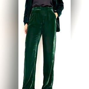 Extra High-Waisted Pleated Taylor Trouser Velvet Pants in Dark Bottle